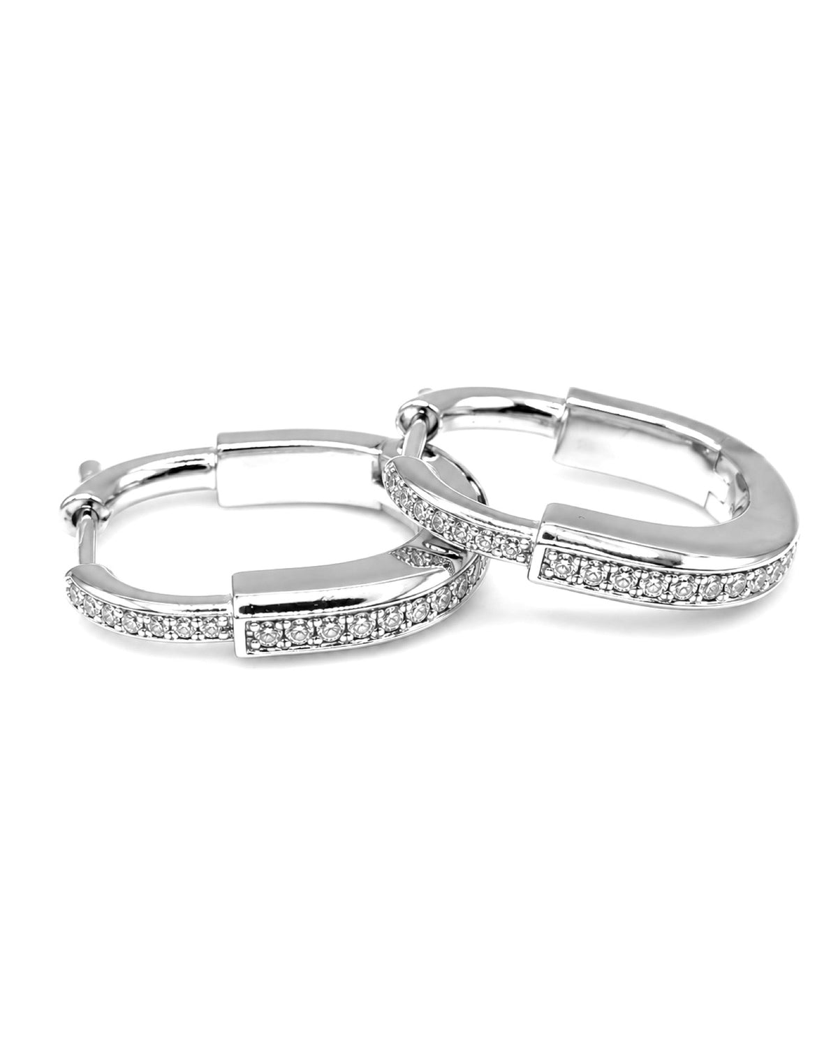 Classic Deco Lock Hoop Diamond Earrings 14K