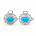 Turquoise Gemstone Oval Halo Diamond Earrings 14K