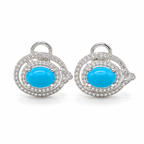 Turquoise Gemstone Oval Halo Diamond Earrings 14K