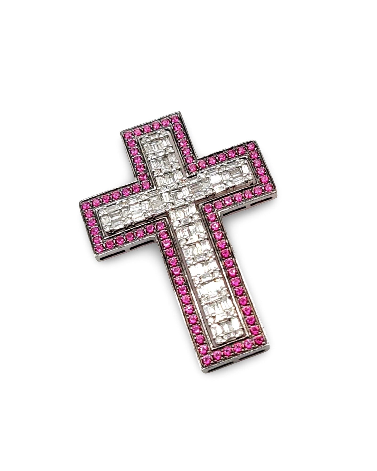 3-Way Wear Cross Ruby Gemstones Paved Diamond Pendant 14K