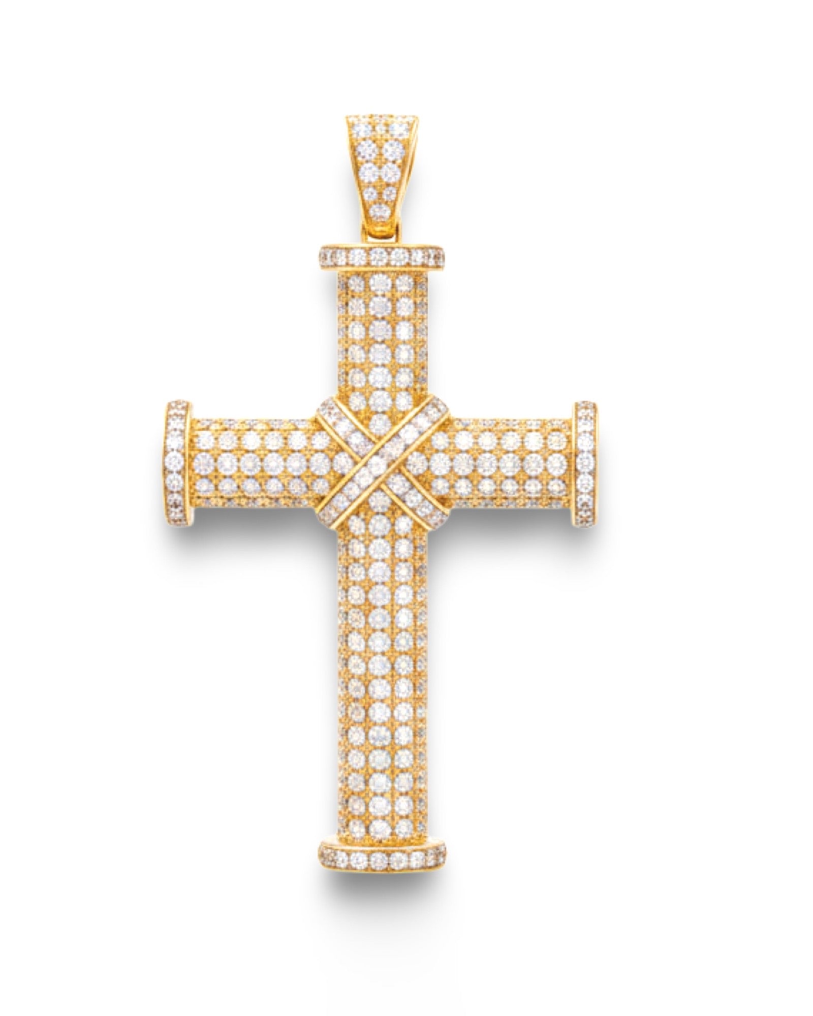 Large Full Paved Cross Diamond Necklace Pendant 14K