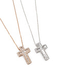 Dainty Cross Baguette Paved Diamond Necklace 14K