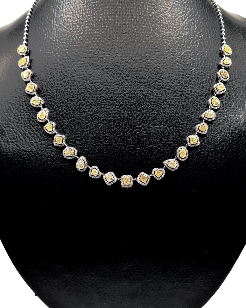 Multi-Shape Rare Fancy Yellow Colored Diamonds Half Eternity Diamond Necklace 14K