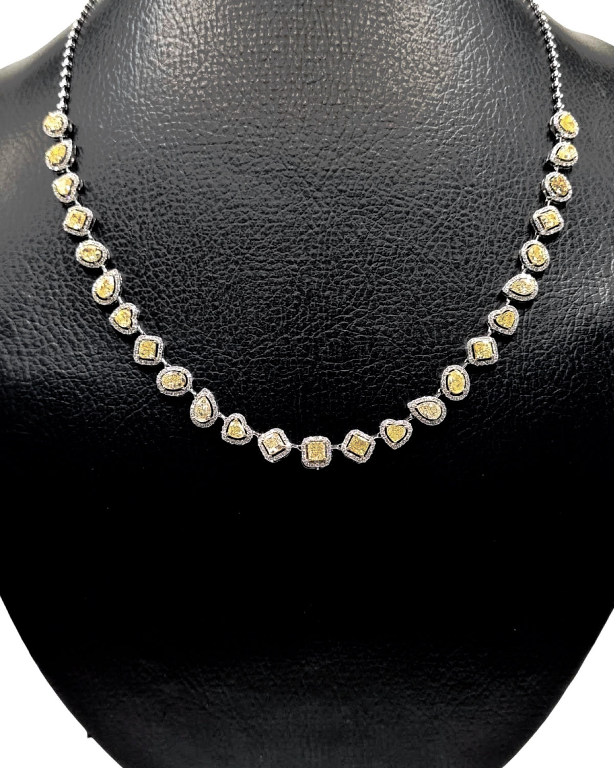 Multi-Shape Rare Fancy Yellow Colored Diamonds Half Eternity Diamond Necklace 14K