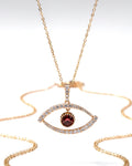 Golden Evil Eye Red Ruby Gemstones Diamond Necklace 14K