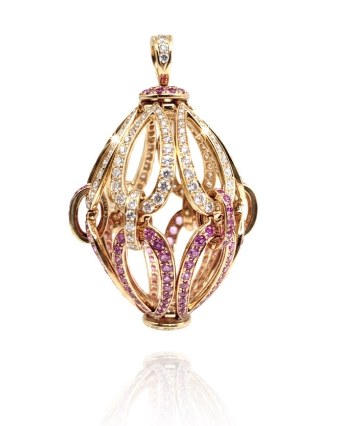 Golden Pink Sapphire Gemstones Diamond Necklace Pendant 18K