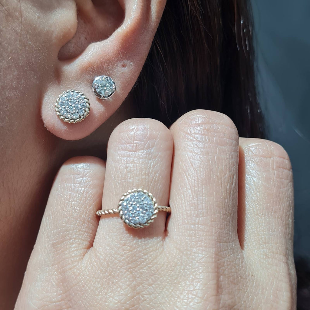 Classic Round Beaded Diamond Jewelry Set 14K