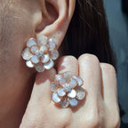Rosegold Flower Mother of Pearl Diamond Jewelry Set 18K
