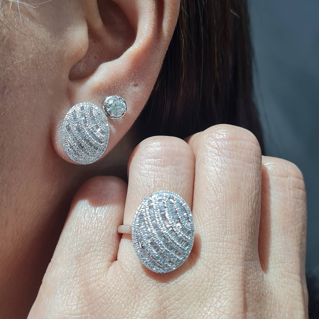 Classic Oval Baguette Stud Diamond Jewelry Set 14K
