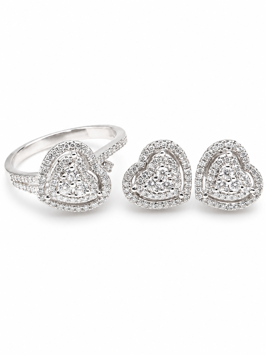 Classic Heart Halo Paved Diamond Jewelry Set 14K