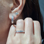 Classic Hoop Half Eternity Layered Diamond Jewelry Set 18K