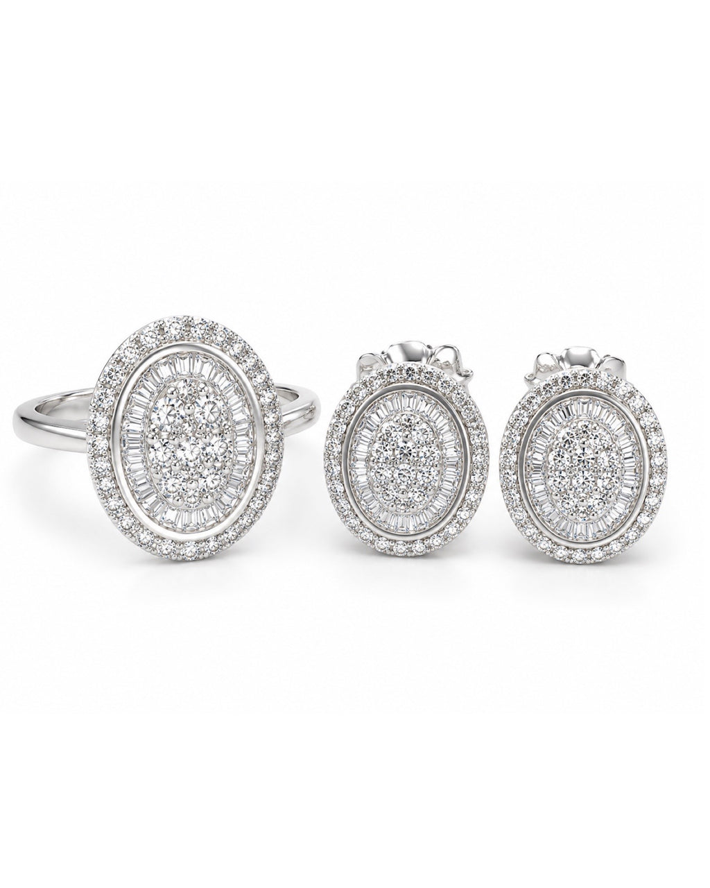 Classic Oval Round Stud Diamond Jewelry Set 18K