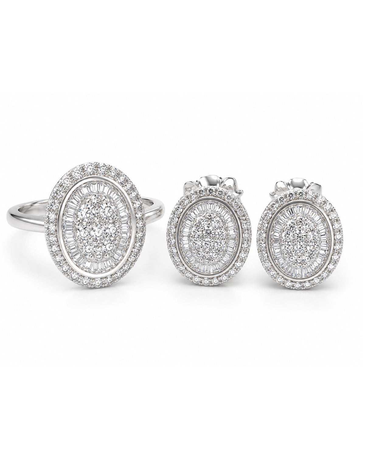 Classic Oval Round Stud Diamond Jewelry Set 18K