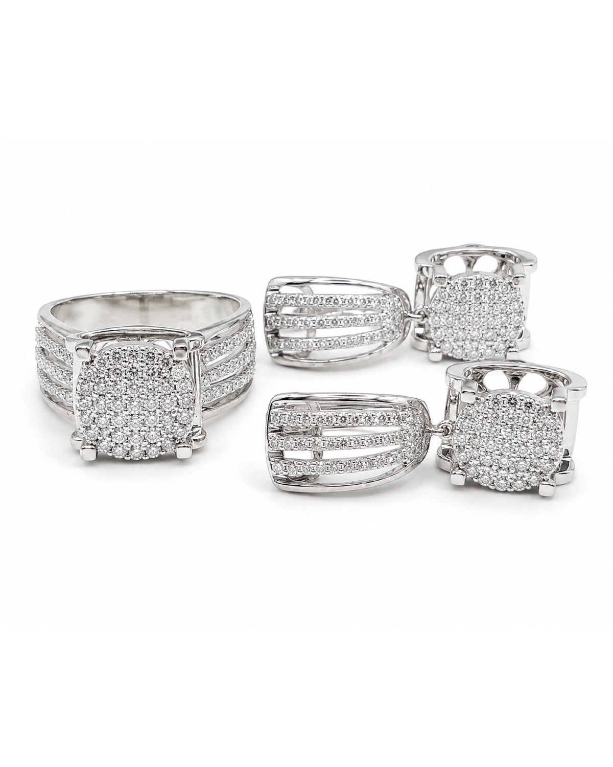 Classic Round Paved Dangling Diamond Jewelry Set 14K