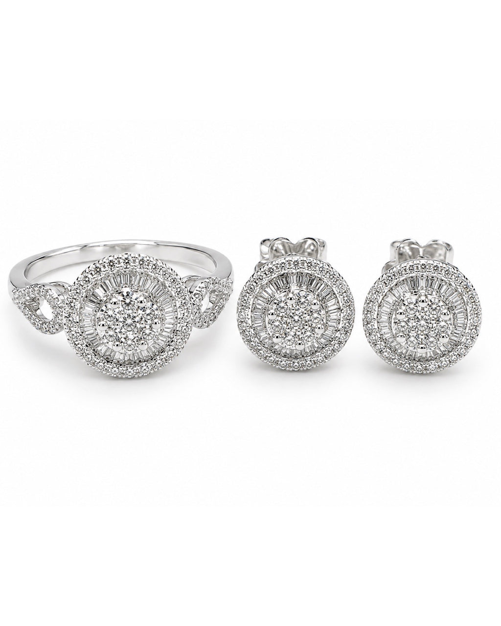 Classic Round Halo Paved Diamond Jewelry Set 14K