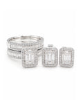 Classic Emerald Halo Twin Ring Baguette Diamond Jewelry Set 14K