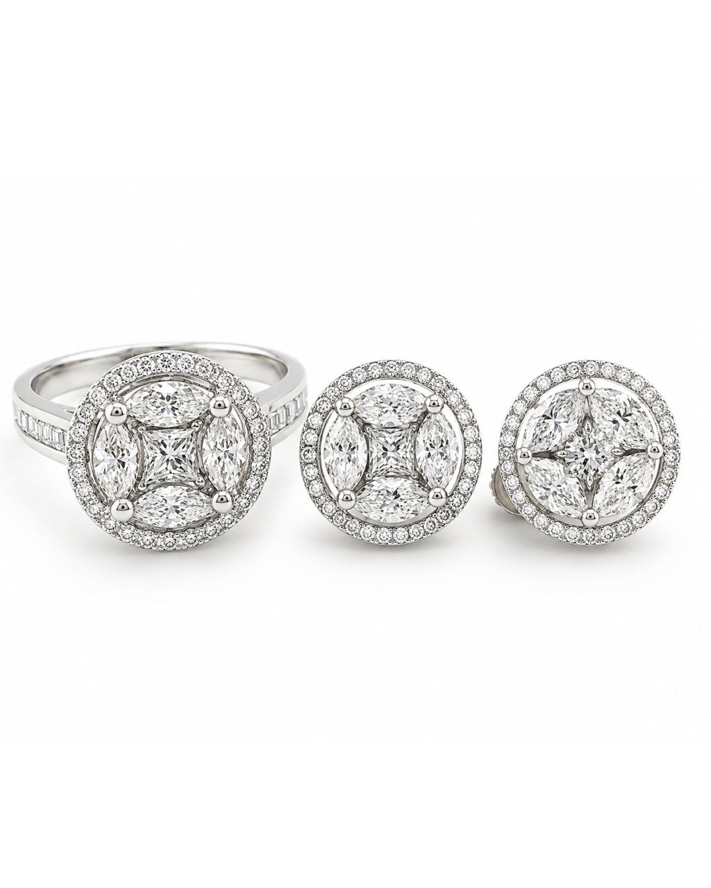Classic Round 10ct Face Invisible Setting Statement Diamond Jewelry Set 18K