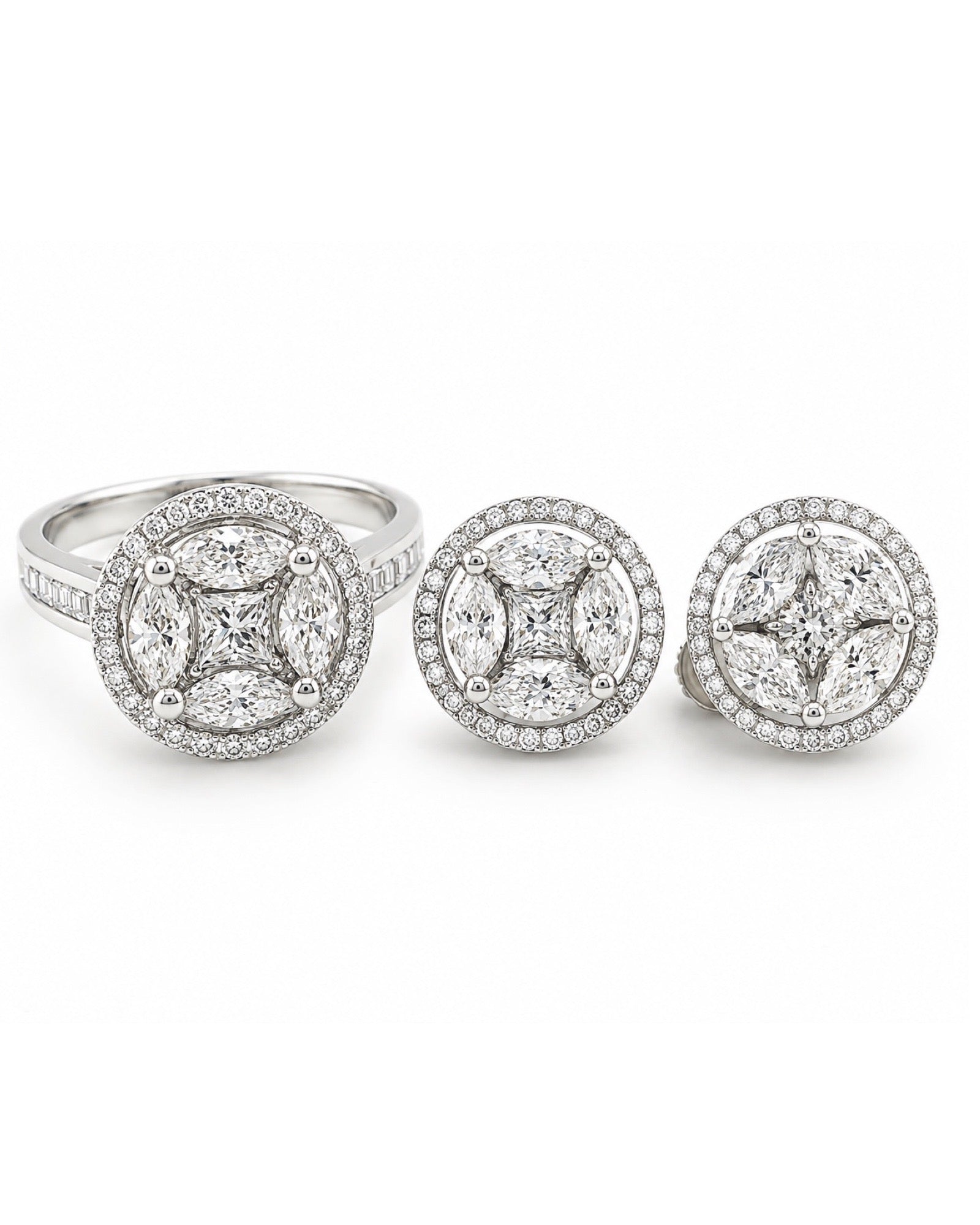 Classic Round 10ct Face Invisible Setting Statement Diamond Jewelry Set 18K