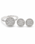 Classic Round Halo Beaded Stud Diamond Jewelry Set 14K