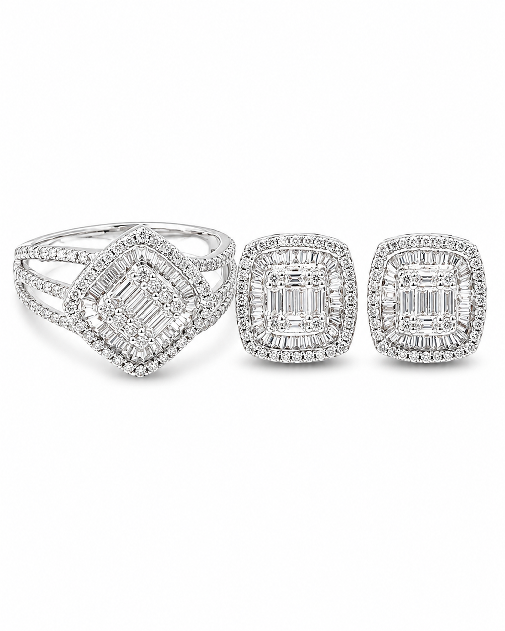 Classic Cushion Paved Stud Diamond Jewelry Set 14K