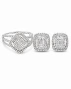 Classic Cushion Paved Stud Diamond Jewelry Set 14K
