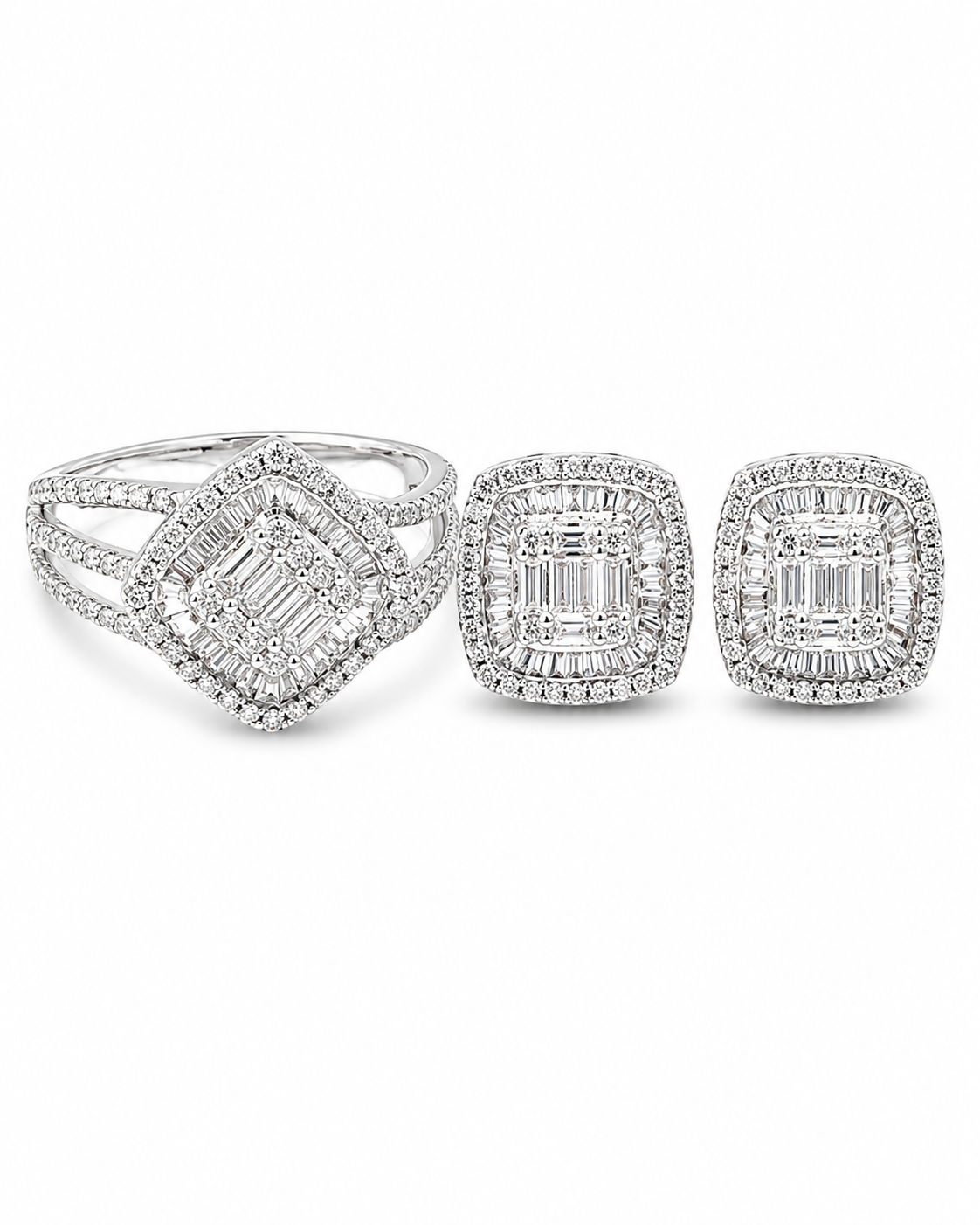 Classic Cushion Paved Stud Diamond Jewelry Set 14K