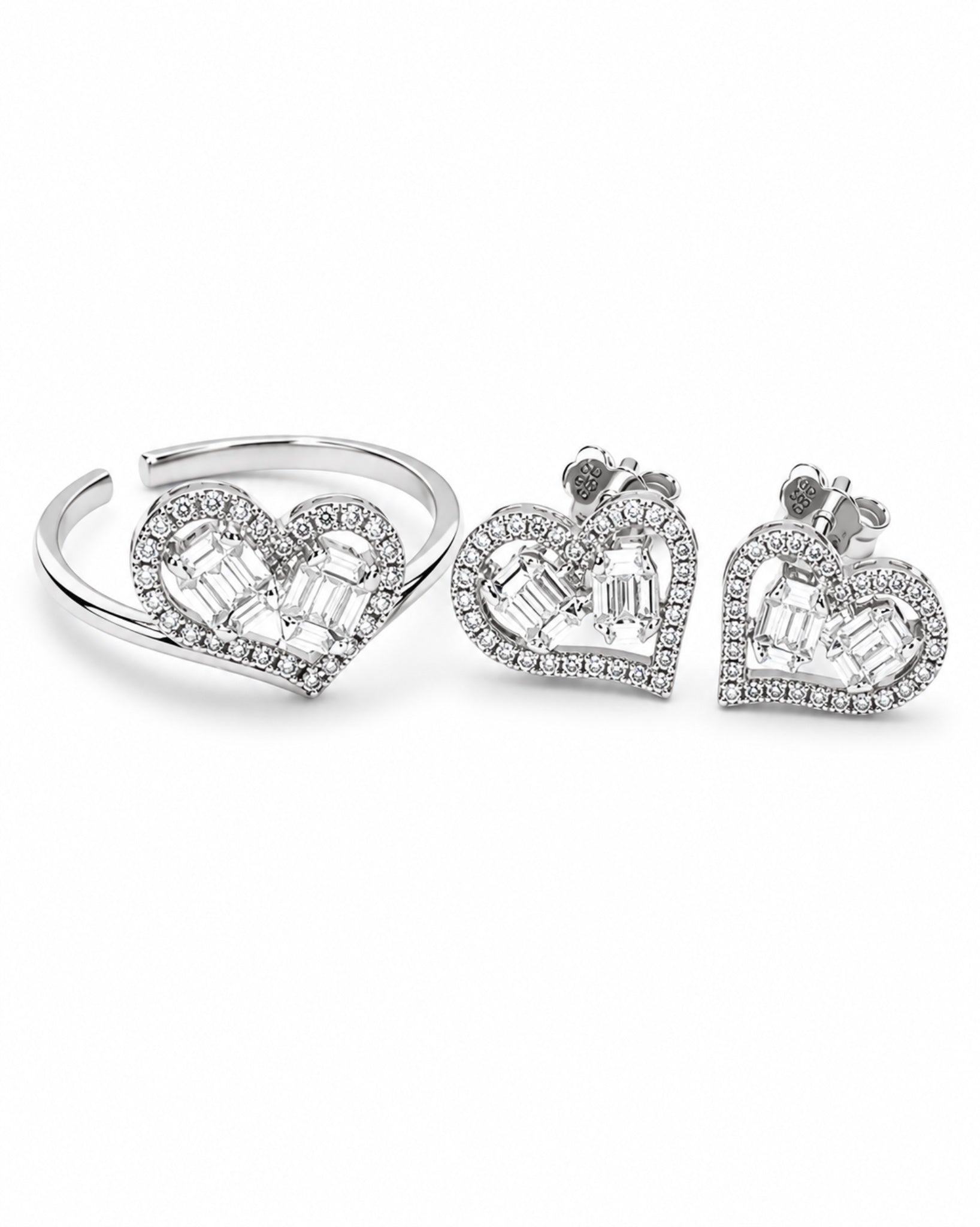 Classic Heart Halo Oval Baguette Diamond Jewelry Set 14K
