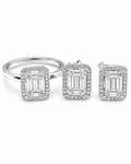 Classic Emerald Baguette Halo Diamond Jewelry Set 14K