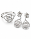 Classic Square Baguette Shank Dangling Diamond Jewelry Set 14K