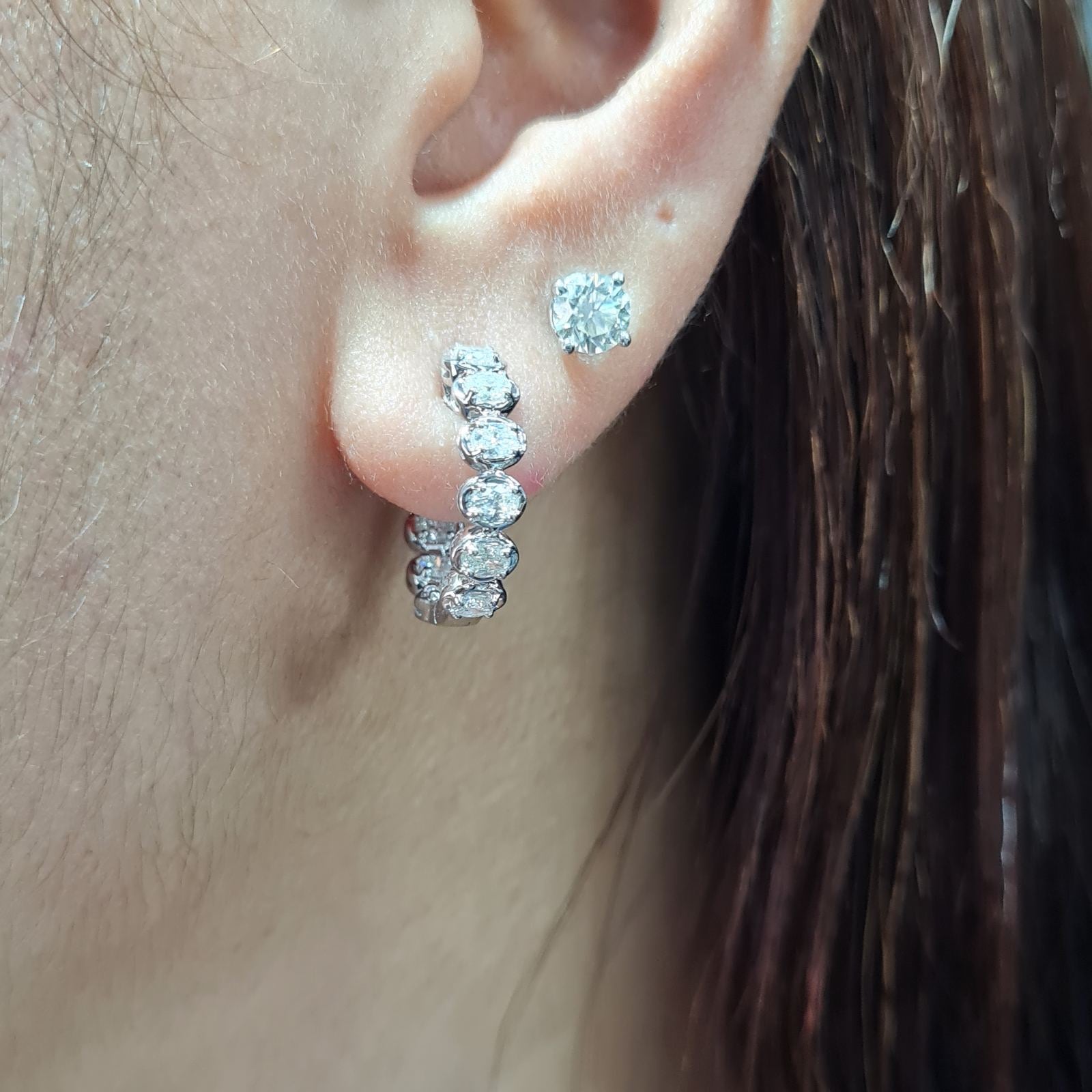 Classic Oval Eternity Hoop Diamond Earrings 14K