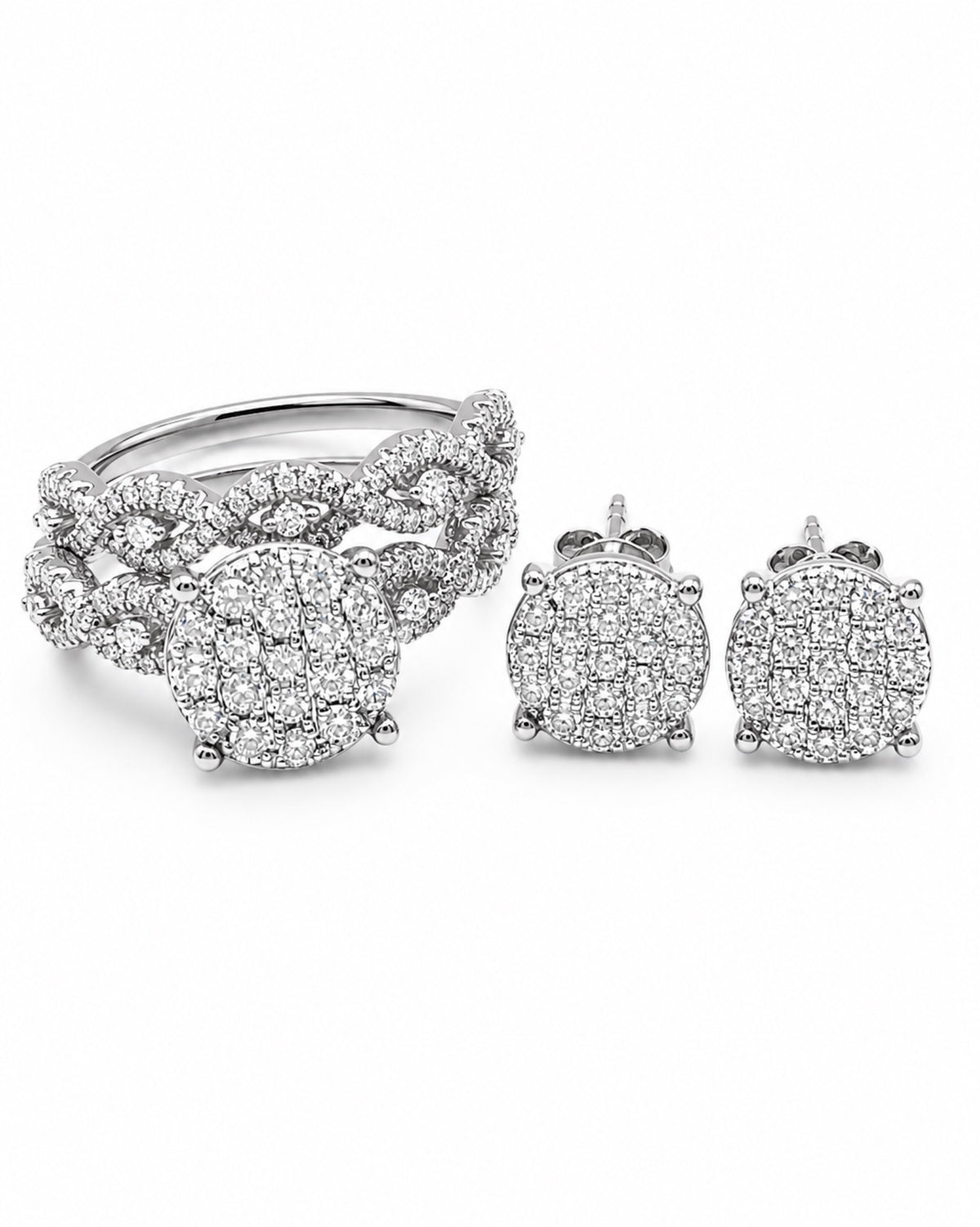 Classic Round Infinity Stud Diamond Jewelry Set 14K