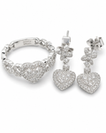 Classic Heart Halo Floral Dangle Diamond Jewelry Set 14K