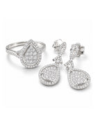 Classic Pear Dangling Halo Paved Diamond Jewelry Set 14K