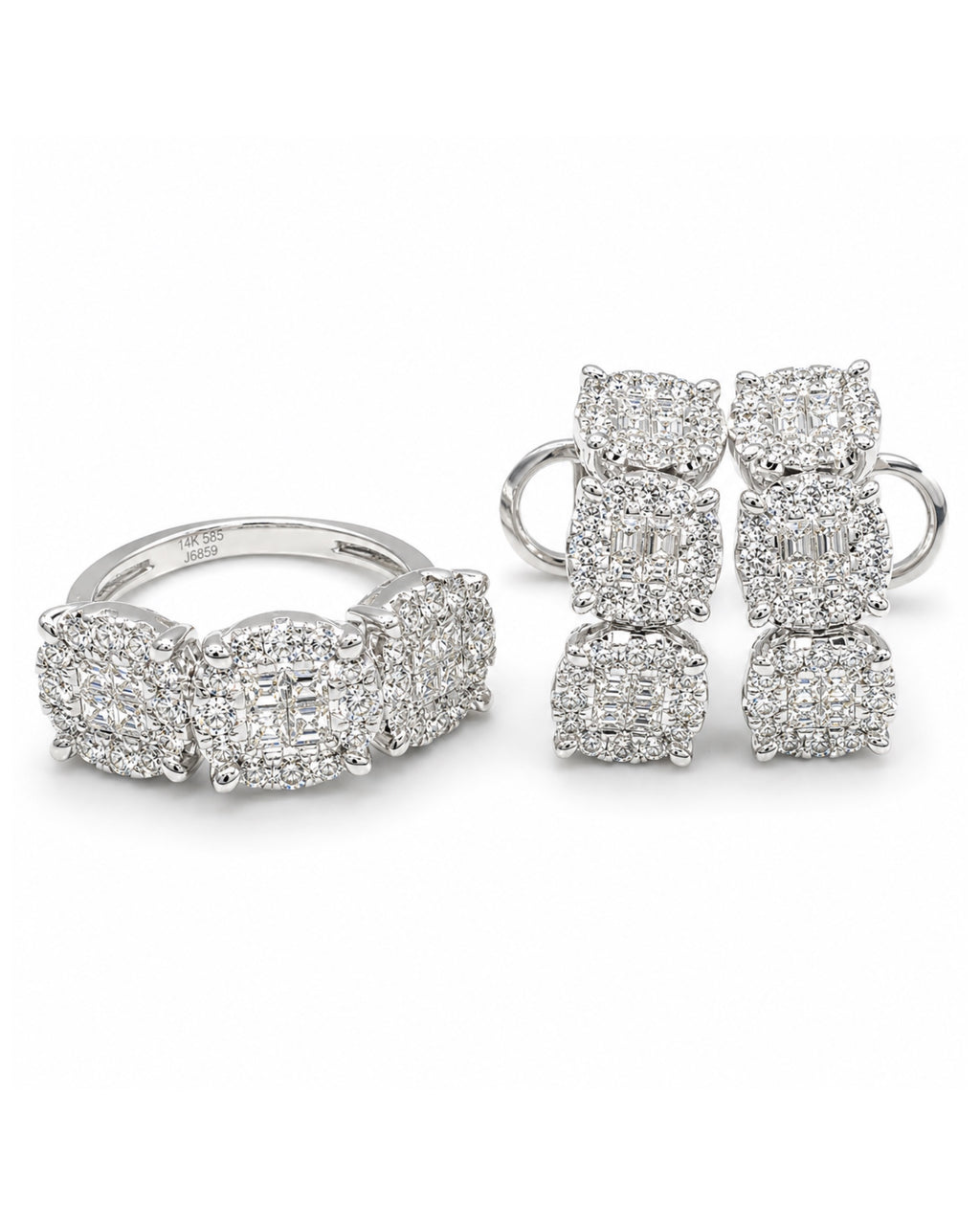 Classic Hoop Trio Round Invisible Setting Diamond Jewelry Set 14K