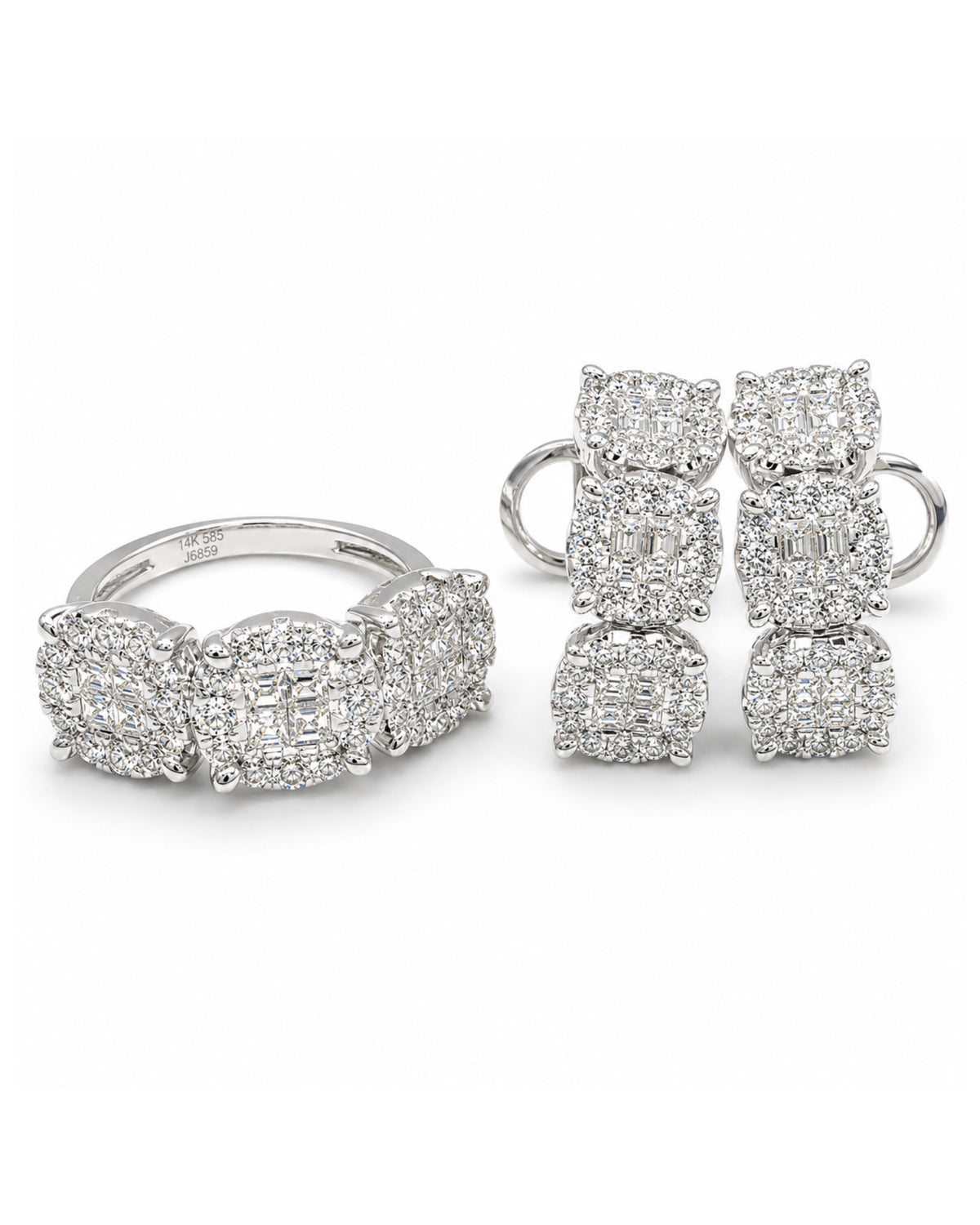 Classic Hoop Trio Round Invisible Setting Diamond Jewelry Set 14K