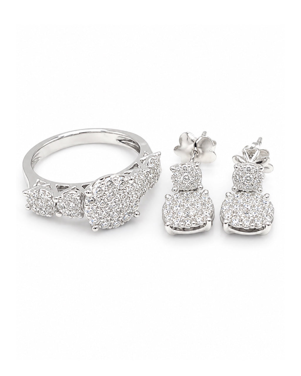 Classic Round Dangle Paved Diamond Jewelry Set 14K