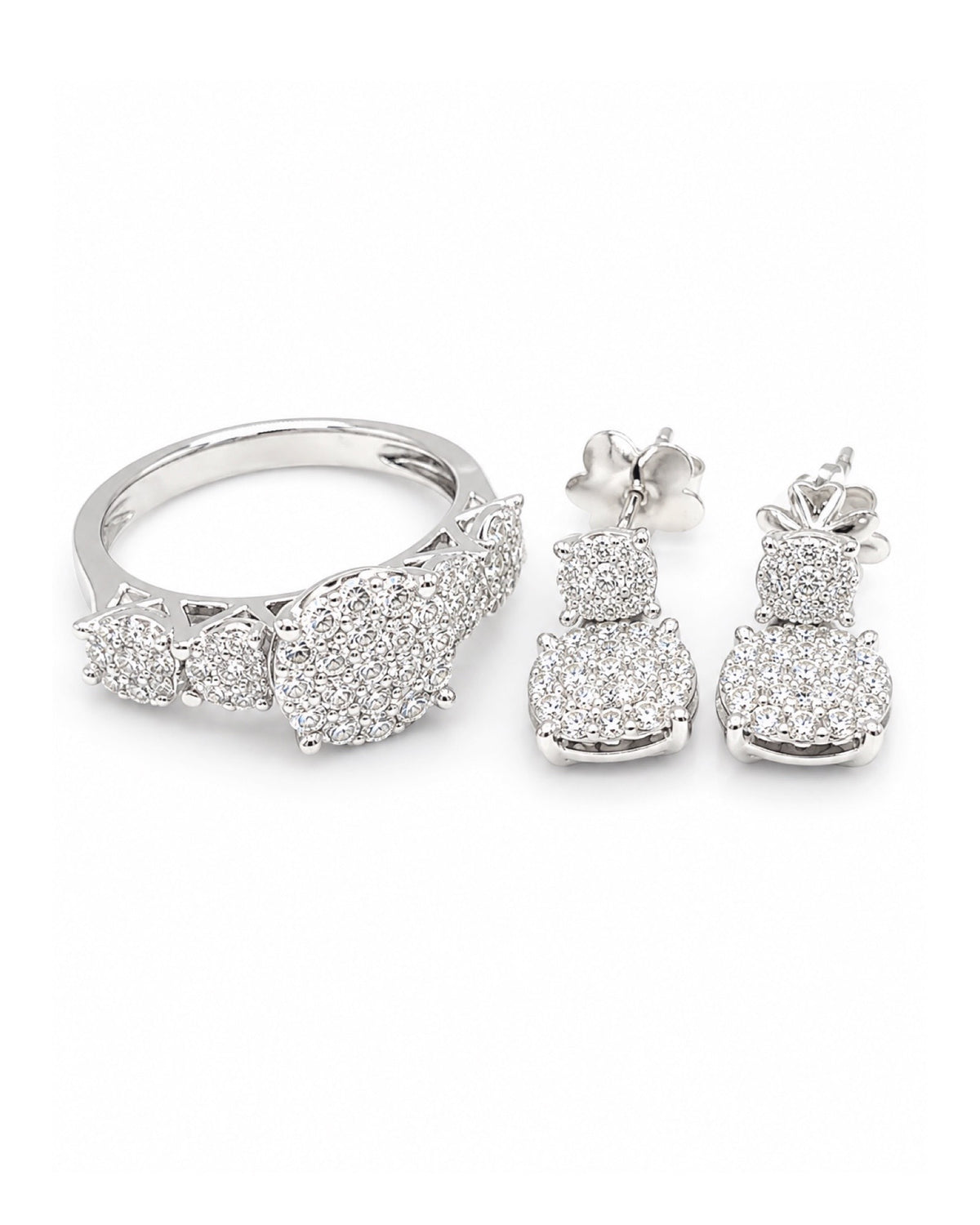 Classic Round Dangle Paved Diamond Jewelry Set 14K