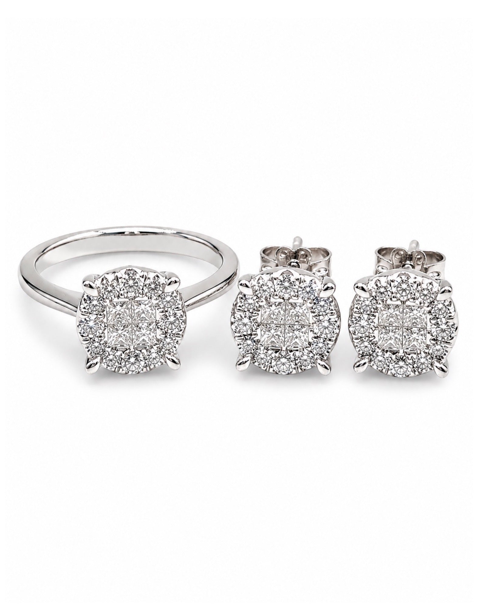 Classic 2.5ct Face Round Invisible Setting Stud Diamond Jewelry Set 14K