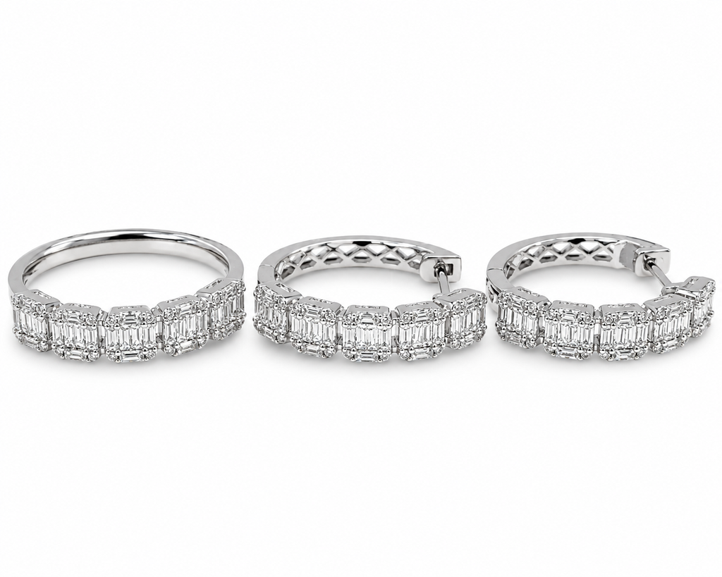 Classic Hoop Baguette Half Eternity Diamond Jewelry Set 14K