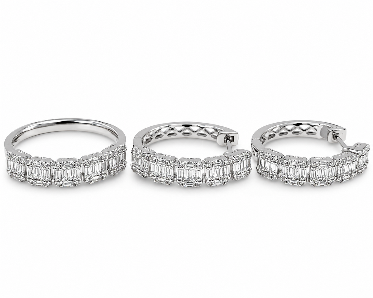 Classic Hoop Baguette Half Eternity Diamond Jewelry Set 14K