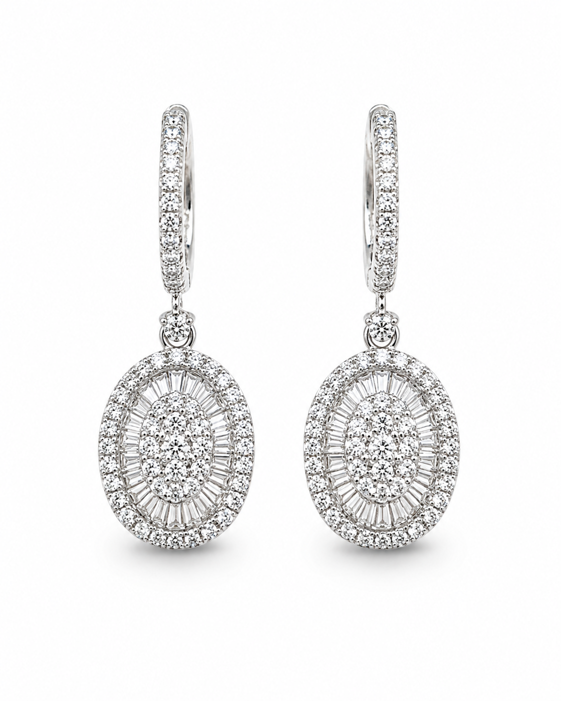 Classic Oval Dangling Hoop Diamond Earrings 18K