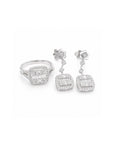 Classic Cushion Halo Baguette Dangle Diamond Jewelry Set 14K