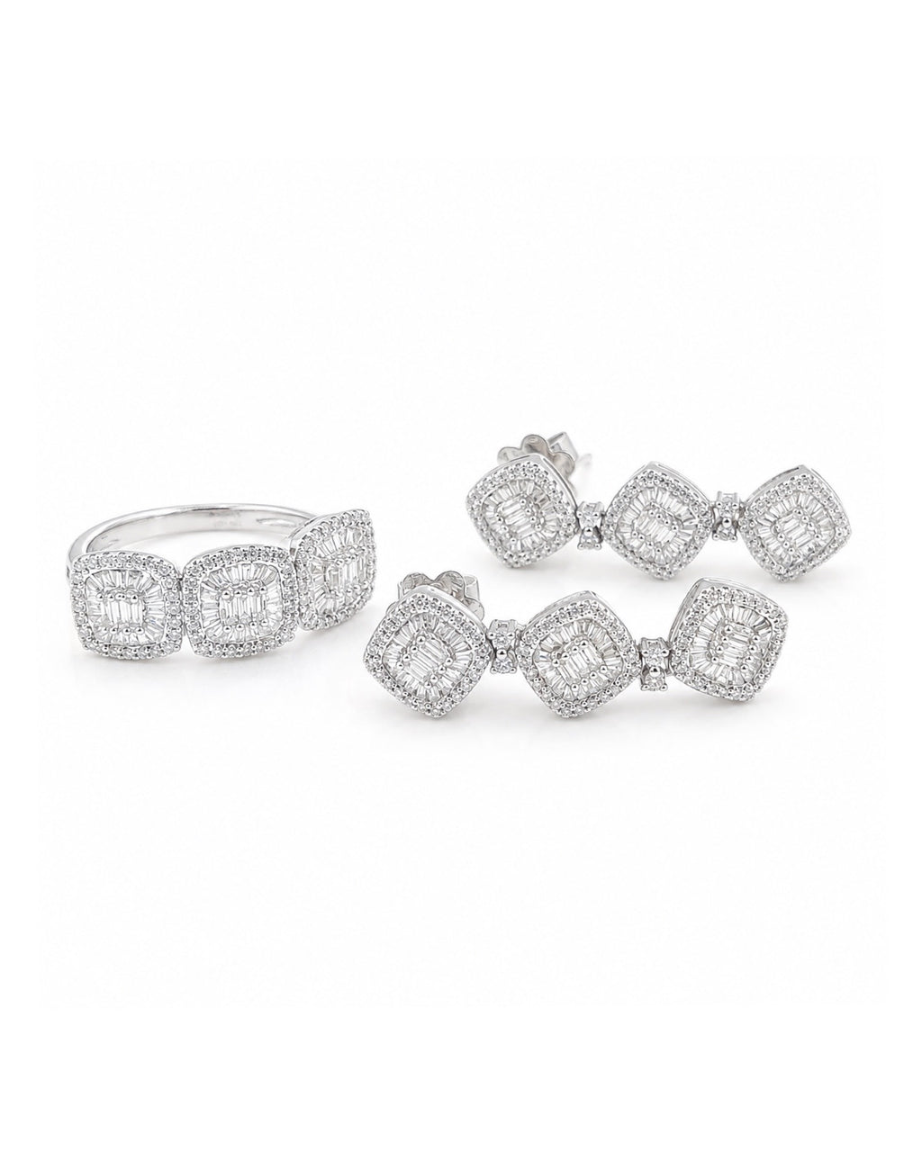 Classic Cushion Drop Dangling Diamond Jewelry Set 14K