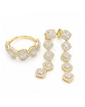 Classic Cushion Cluster Golden Dangling Diamond Jewelry Set 14K