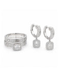 Classic Cushion Halo Hoop Baguette Dangle Diamond Jewelry Set 14K