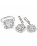 Classic Cushion Halo Dangling Diamond Jewelry Set 14K