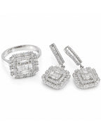 Classic Cushion Halo Dangling Diamond Jewelry Set 14K