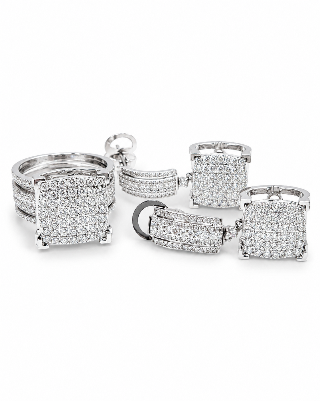 Classic Cushion Paved Dangling Statement Diamond Jewelry Set 14K