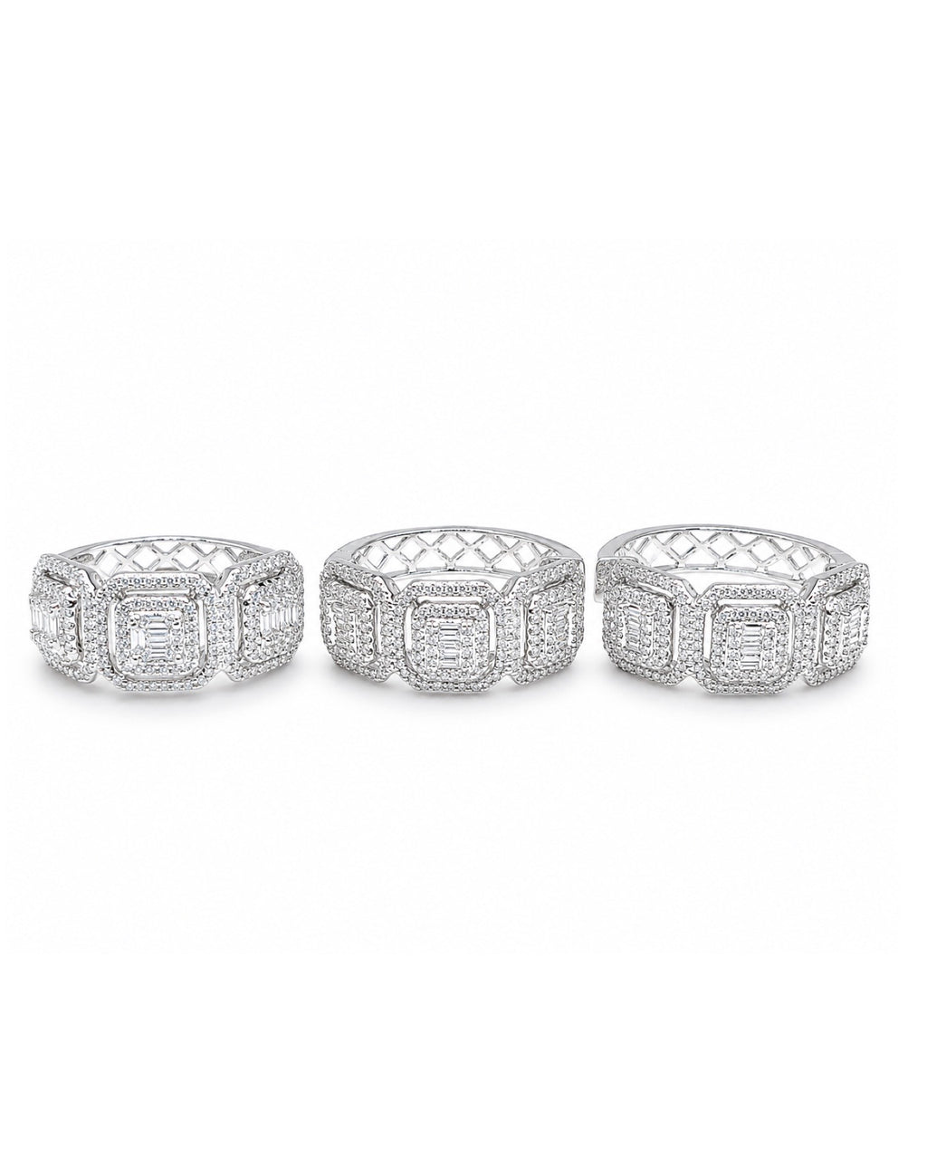 Classic Hoop Cushion Halo Baguette Diamond Jewelry Set 14K