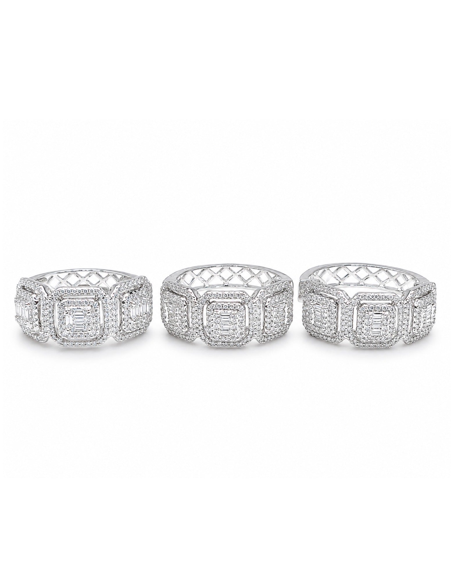 Classic Hoop Cushion Halo Baguette Diamond Jewelry Set 14K